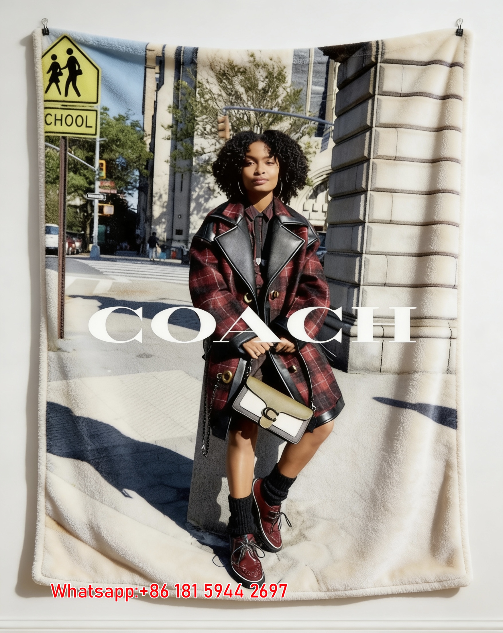 Coach Tabby Bag NYC Street Style Print Flannel Throw Blanket for Sofa C120